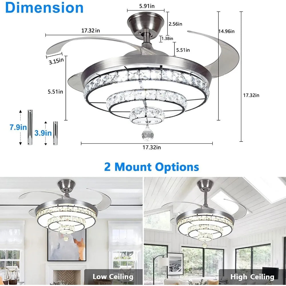 3-Blade Retractable Led Fan Chandelier - Treva's Designs