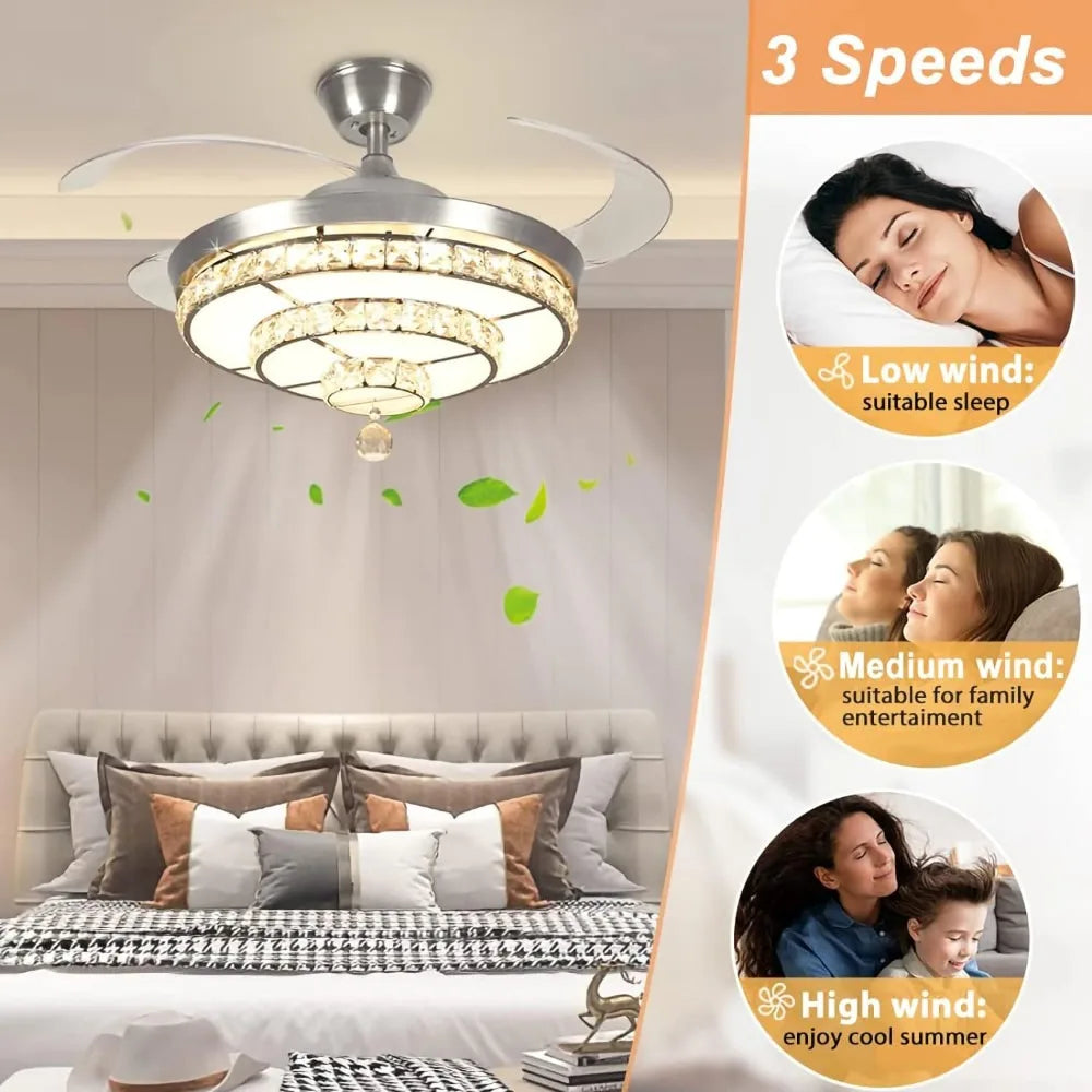 3-Blade Retractable Led Fan Chandelier - Treva's Designs