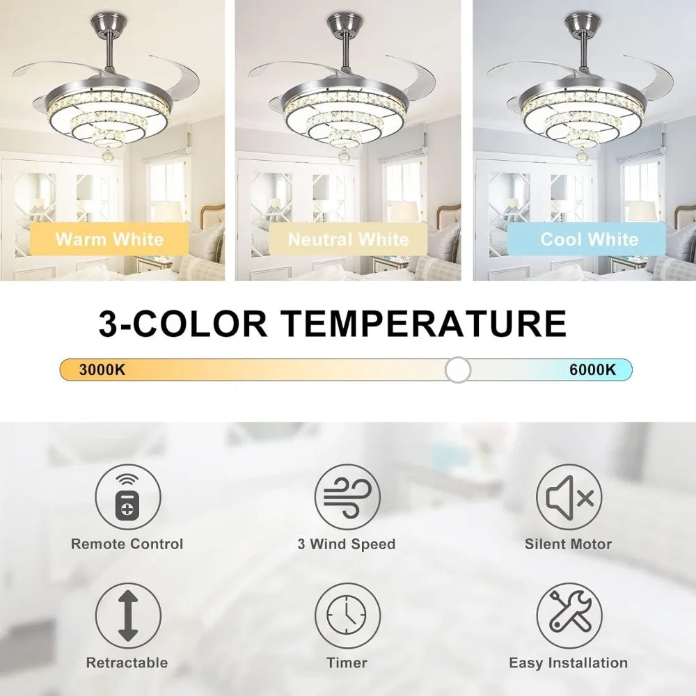 3-Blade Retractable Led Fan Chandelier - Treva's Designs